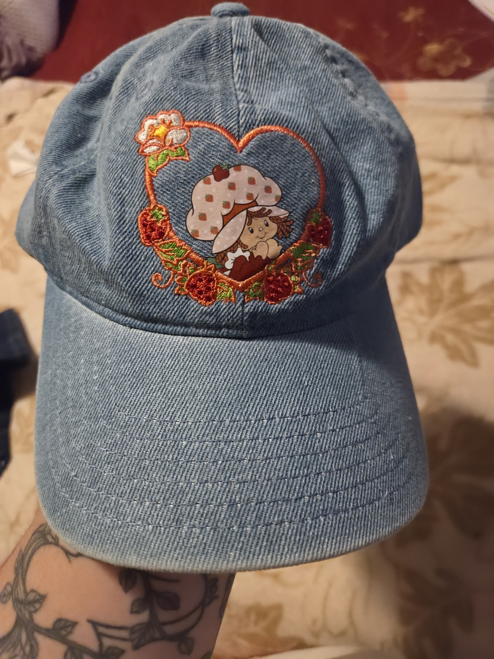 Denim Baseball Cap with Strawberry Shortcake Embroidery